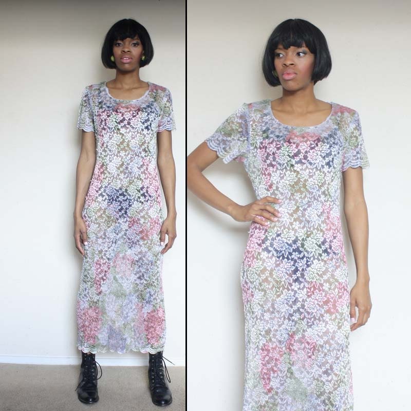 Vintage 80s Sheer Lace Maxi Dress