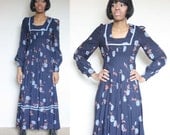 Vintage Floral  80s Boho Hippe Maxi Dress