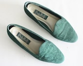 size 7.5 Dark Green Fabric flat slip on loafers