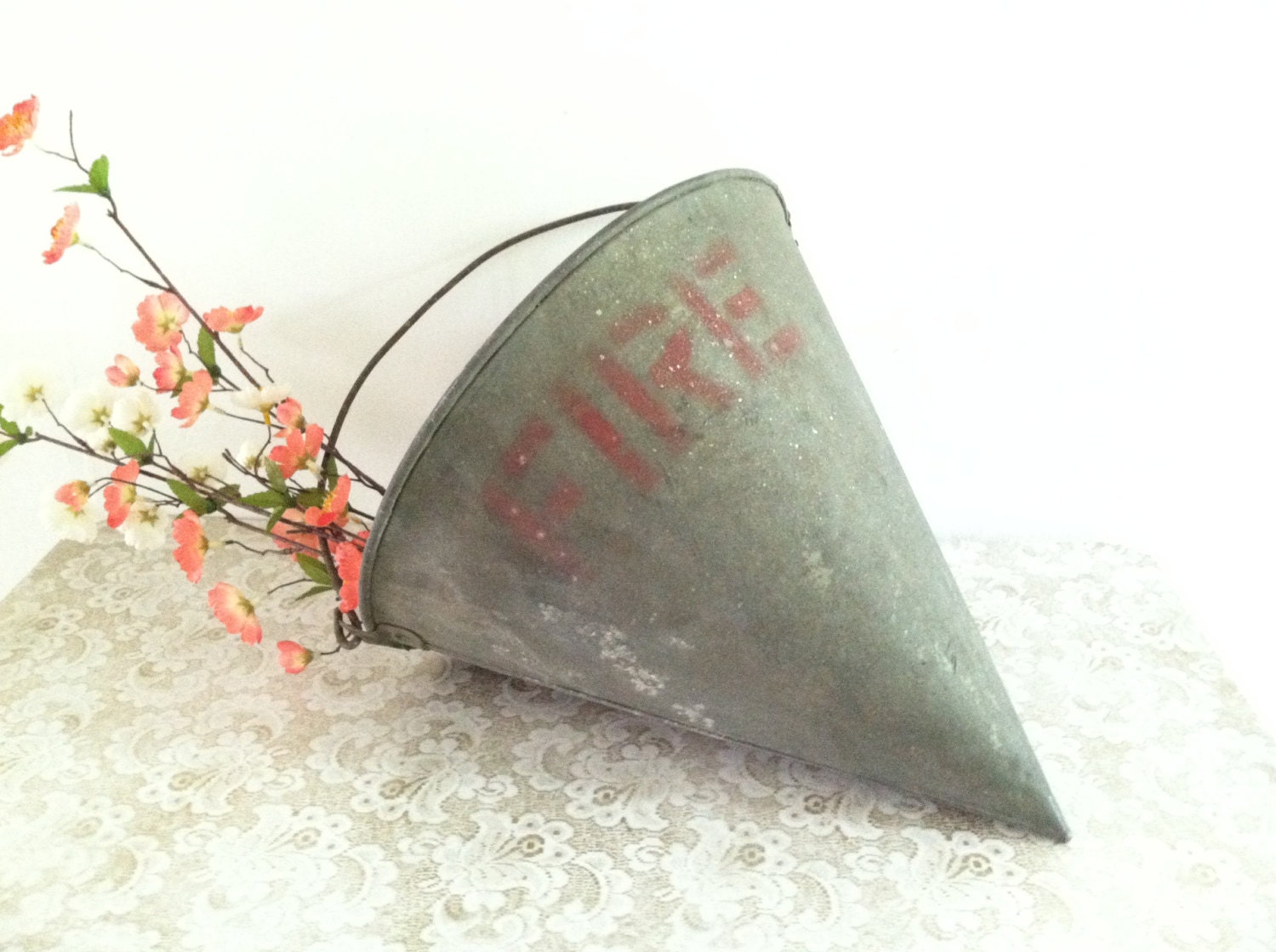 antique railroad metal fire bucket