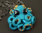 Mini Octopus Necklace in Blue and Orange