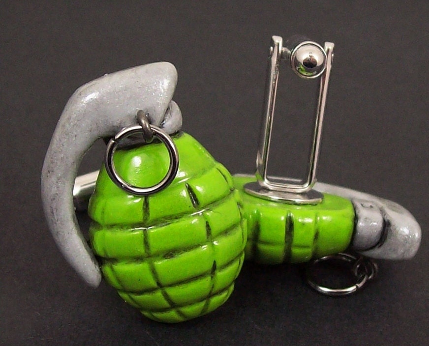 Hand Grenade Cuff Links in bright green