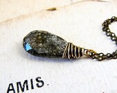 B L A C K B I R D... Black Tourmalinated Quartz on simple brass necklace