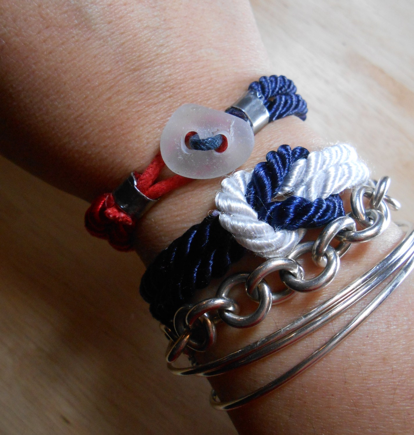 Sea Glass Knot Jewelry - Sea Glass Button Nautical Love Knot  - KNOTICAL KNOTION