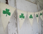 Shamrock Glittered Cream painted Burlap Banner...St. Patricks Day