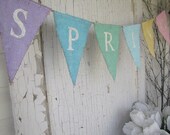 SPRING Glittered Burlap banner Bunting Pennant....MEDIUM