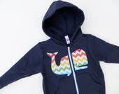 Rainbow Chevron Whale Applique Kids Hoody-  Kids and Infant Hoodie in Navy - charlieandsarah