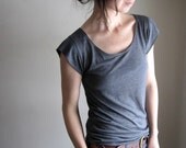 Silk Jersey Charcoal Tee / Lightweight Drape Tshirt / Blouse / Heather / Made to Order