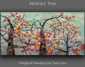 Original oil painting multicolor texture art large impasto on canvas, Abstract  Forest, Contemporary autumn landscape painting 48x24x1.4