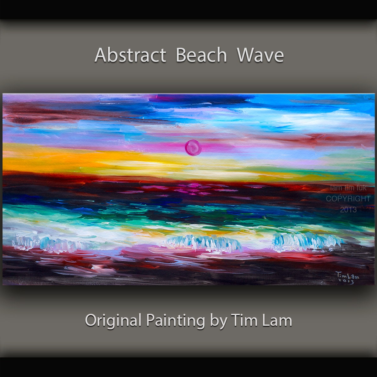 Original abstract painting sea art Beach Rolling Wave large Oil painting on gallery wrap canvas Ready to hang by tim Lam 48x24