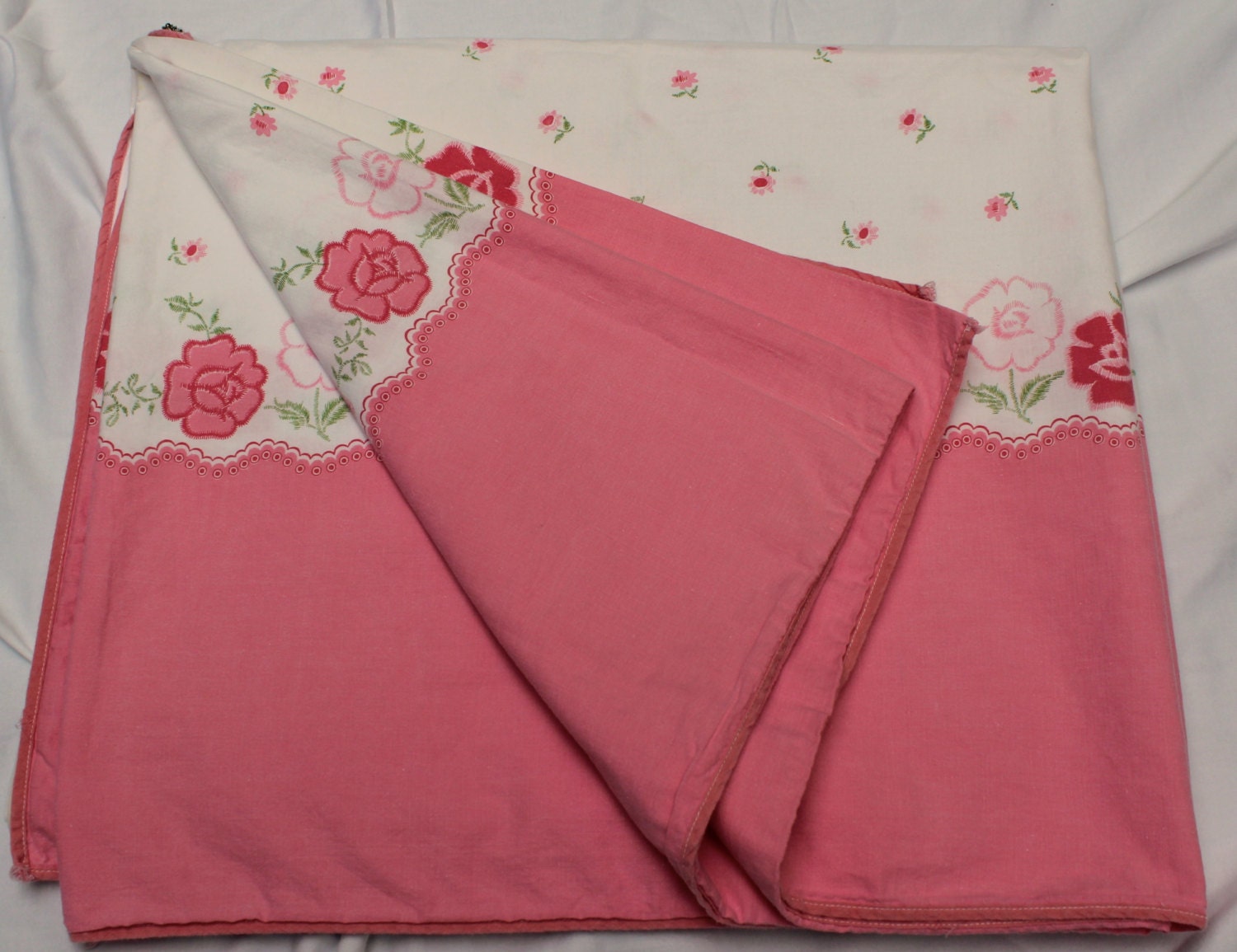 Pink Border Duvet with Flowers - Vintage Duvet Cover