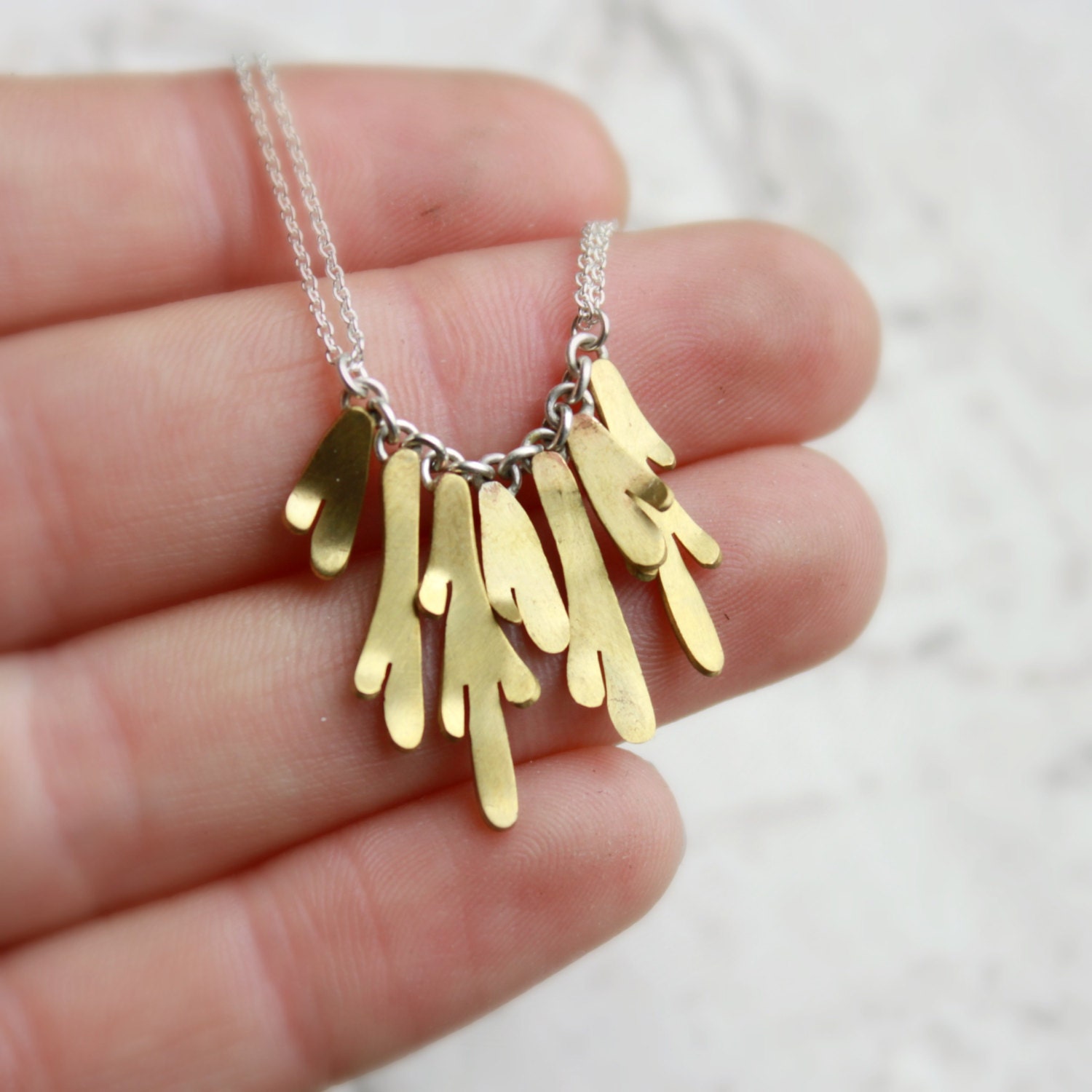 Lichen Fringe Necklace   brass fringe necklace  brass and sterling silver necklace