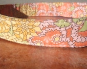 Heirloom - Organic Cotton Dog Collar LARGE Peach Floral - All Antique Brass Hardware