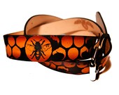 Honeycomb and Bees Screen Printed Leather Belt