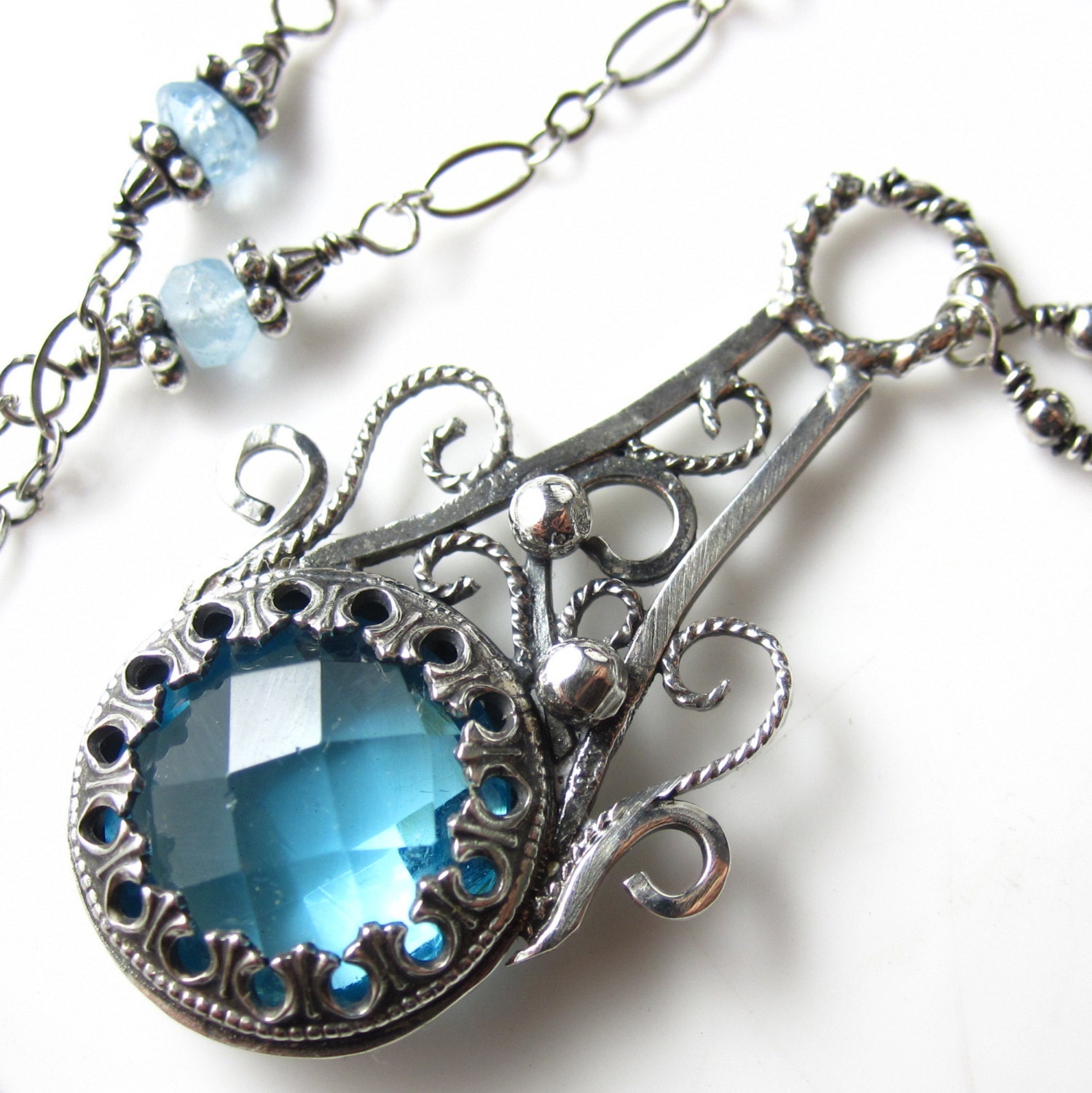 Swiss Blue Glass Necklace - Sterling silver and Swiss Blue Topaz