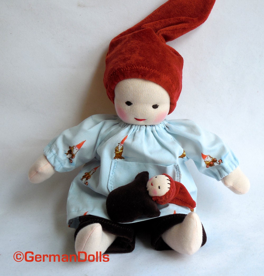 GermanDolls 12 inch Gnome Doll with Gnome Pocketdoll, Waldorf inspired  Doll