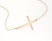 Sideways Cross Necklace - 14K Gold Filled, Thin And Sleek As seen on Selena Gomez