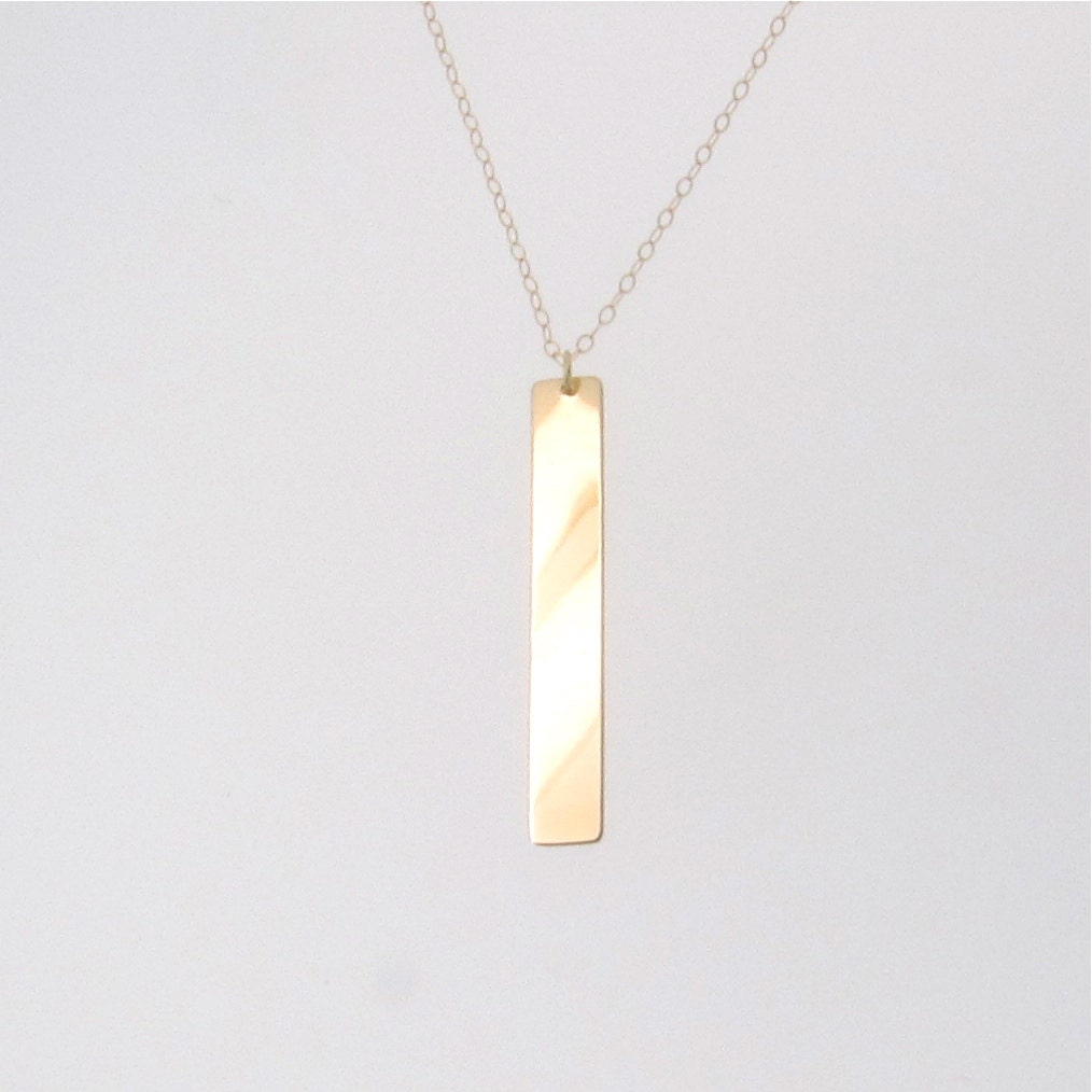 14K Gold Name Plate Necklace, Vertical Nameplate, Yellow or White Gold