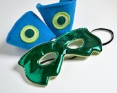 SALE - Costume Super Hero Mask and cuff set - Emerald Green and turquoise (WOW042513-4)