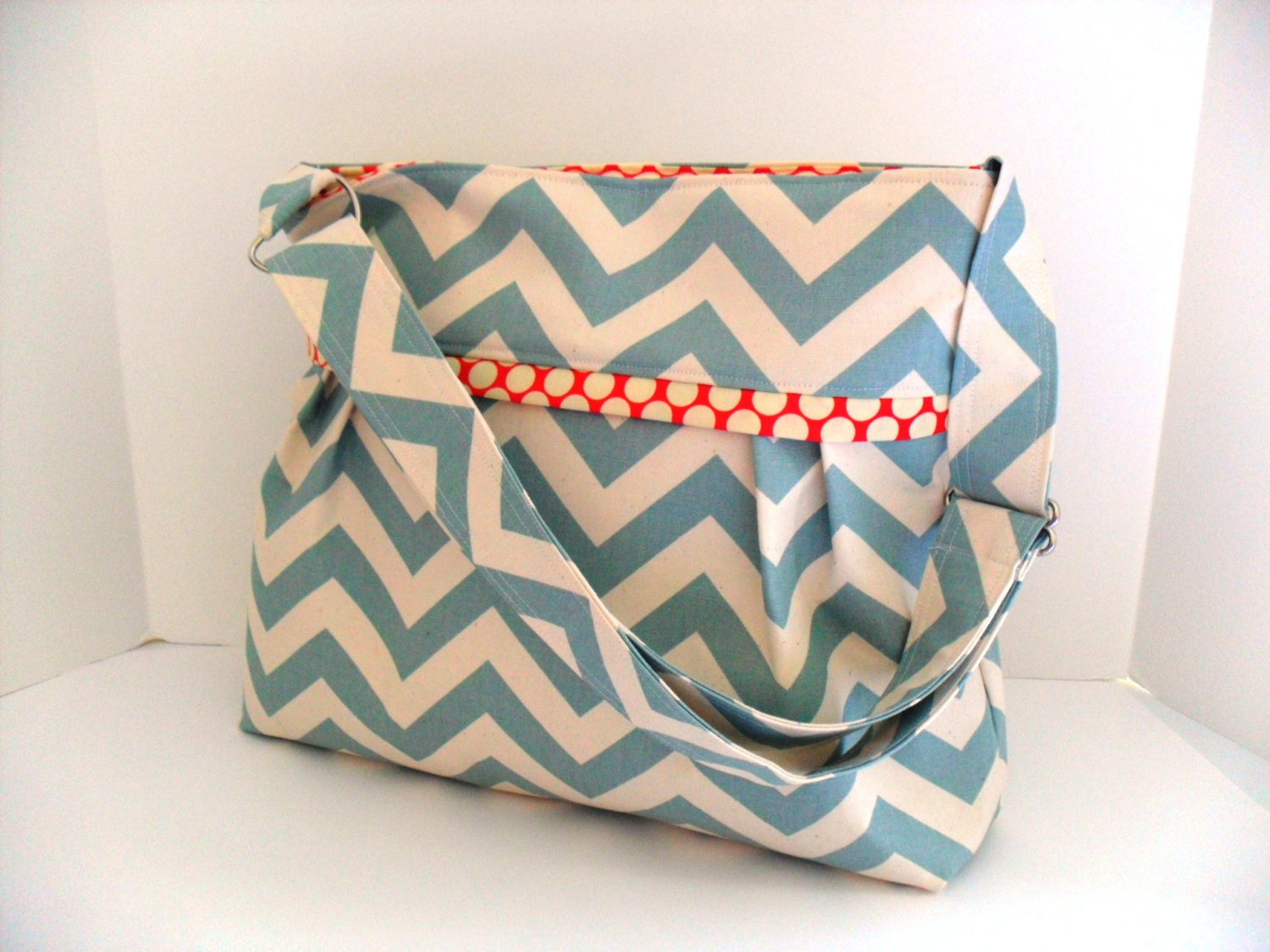 Chevron Diaper Bag  Made of Summerland Blue - Adjustable Strap and Elastic Pockets