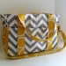 Extra Large Chevron Diaper bag Made of Grey and White  with Yellow Fabric / Elastic Pockets