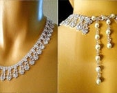 Wedding Rhinestone Bridal Pearl Necklace  Victorian Back Drop Crystal Brides Bridesmaids Special Occasion Old Hollywood Elegance