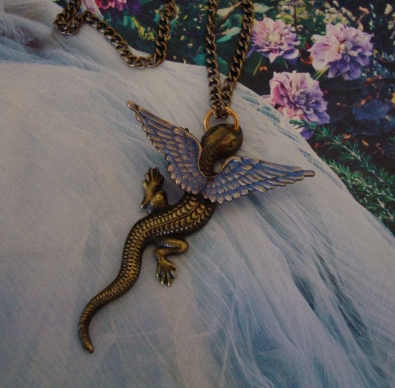 Dragon Wings Necklace, Dragon Has Iridescent Wings, Metal Bonded Not Glued. Year Of The Dragon, Most Powerful