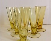 Vintage Set of 6 Yellow Goblets