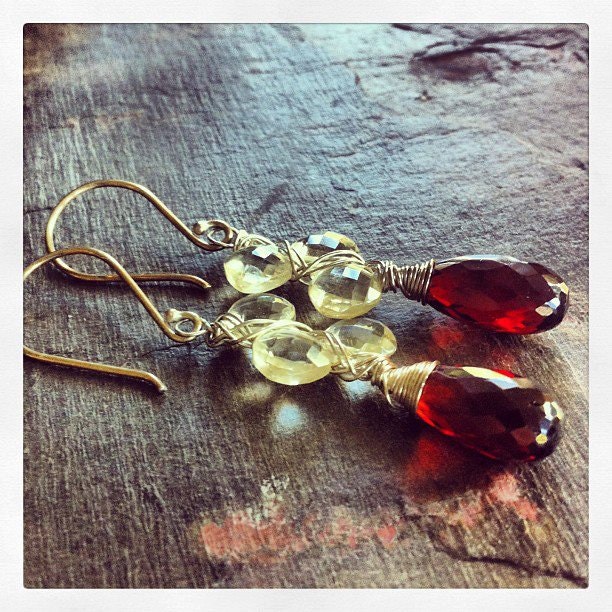 Garnet Scapolite Wrapped Earrings Sterling SIlver -   gifts for her Valentines Day January Birthday