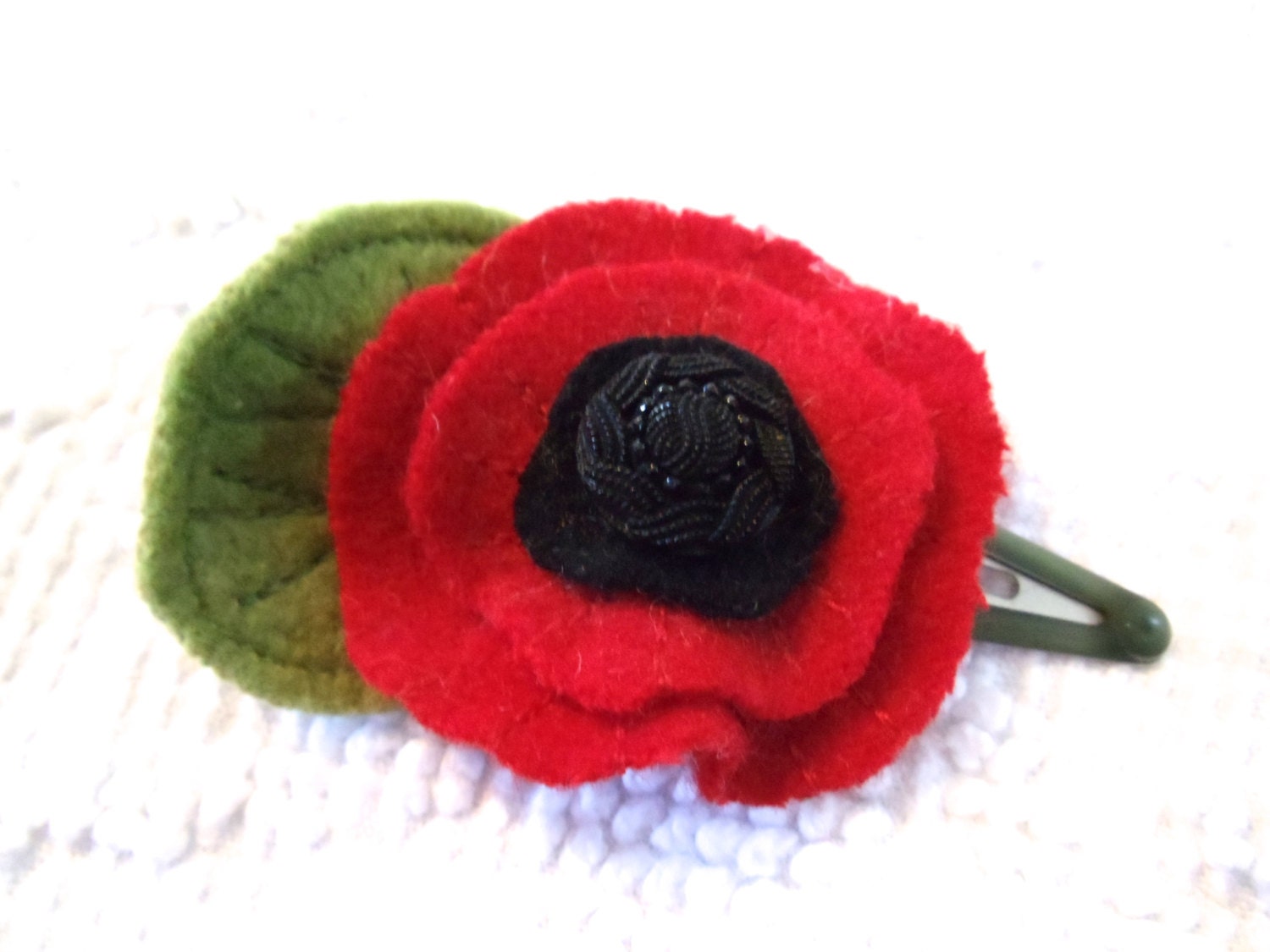 Pretty Poppy repurposed wools flower bobby hair barette