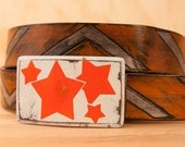 Leather Belt - Chevron Pattern in Orange, White and Antique Black