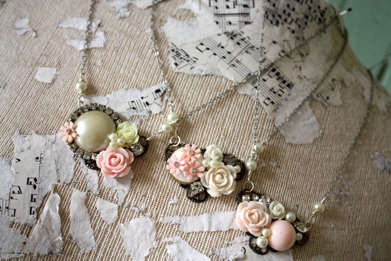 Bridesmaid necklace, 4 vintage collage bridesmaid necklaces, CUSTOM bridesmaid statement necklace