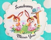Vintage Bunny Friends Gift Package Seal Glitter Sticker - Dress UP a package