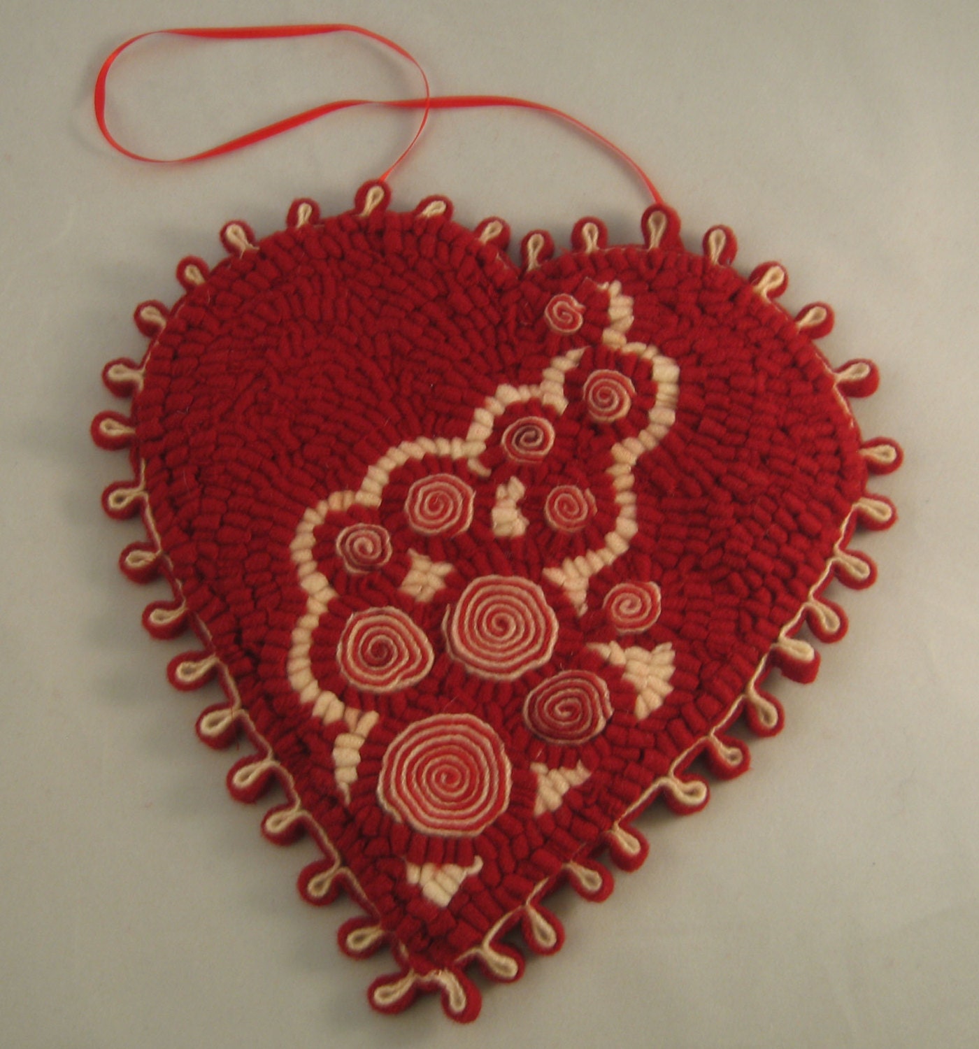 Wool Heart Valentine Hand Hooked and Rolled Wool