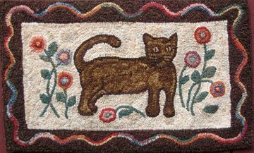 Rug Hooking PATTERN Garden Cat on linen
