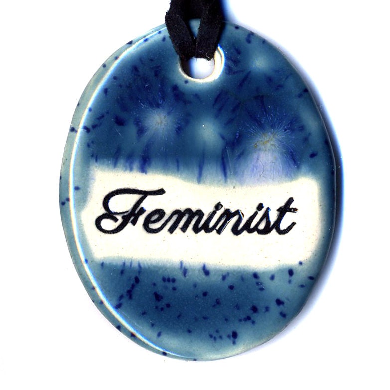 Feminist Ceramic Necklace in Blue