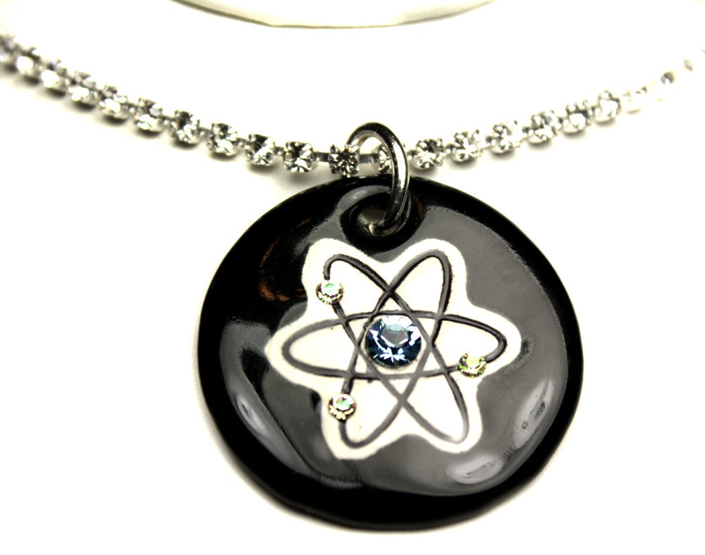 Atom Sparkle Surly Necklace with Swarovski Crystals in Black Glaze
