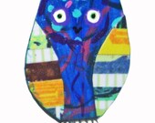 Colorful paper collaged Owl pin
