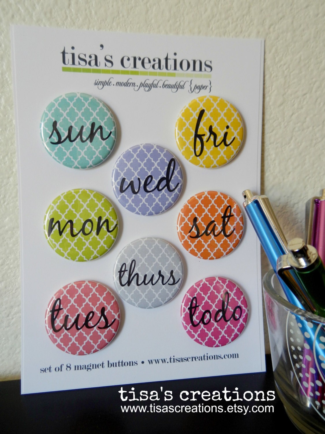 Days of the Week Button Magnets - Quatrefoil