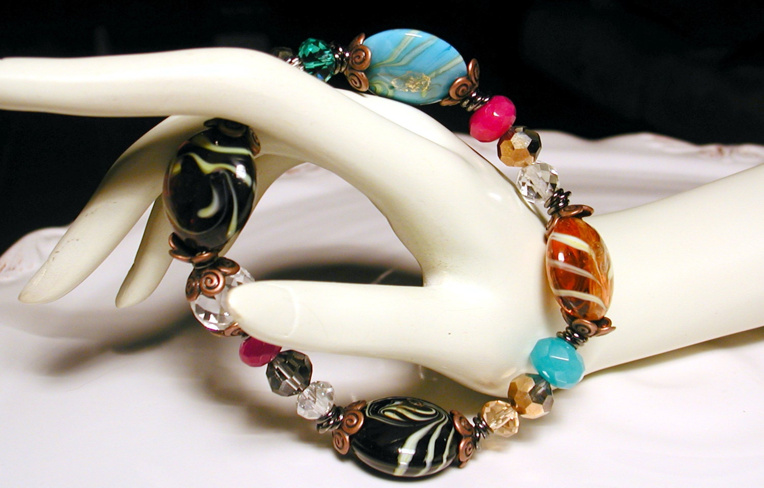 Lampwork Glass Crystal Copper Stretch Bracelet - ARM CANDY