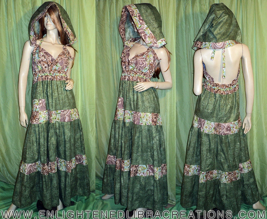 Enchanting Pixie Hood Patchwork Festival Dress- Ready To Ship - One of a Kind - S/M/L - Maxi Dress - Secret Stash Pockets