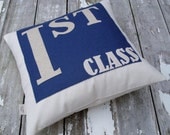 First Class Cushion/pillow in blue appliqued felt