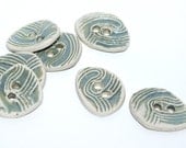 Handmade Ceramic Stoneware Button - Blue Grey Fingerprints - lindabelinda