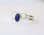20% off sale Stacking ring pair, Cobalt blue ring, lapis lazuli, synthetic opal ring, sterling silver, stackable ring pair, size 6 and a ha