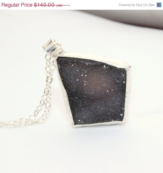 20% off sale Brown druzy necklace, sparkling rough crystalline drusy, metalwork pendant, sterling silver pendant, geometric pendant, statem