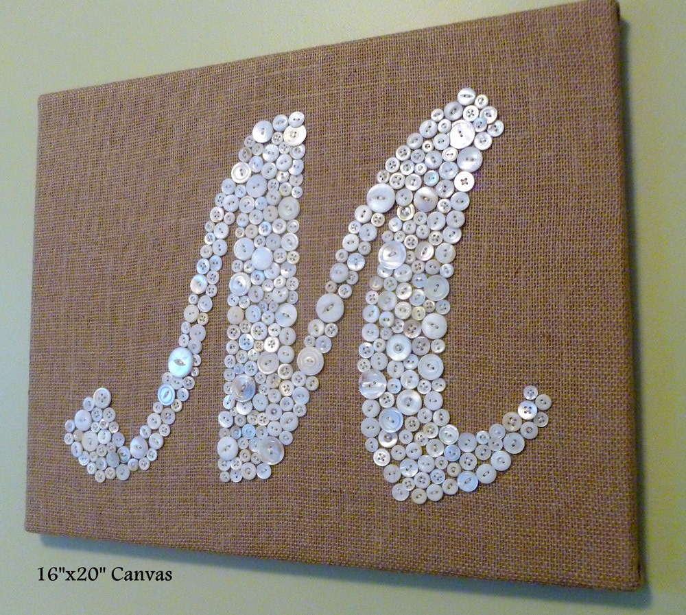 Personalized Button Letter Monogram on Burlap Canvas -- Wedding, Baby Shower, Housewarming Gift -- Custom Design Your Own