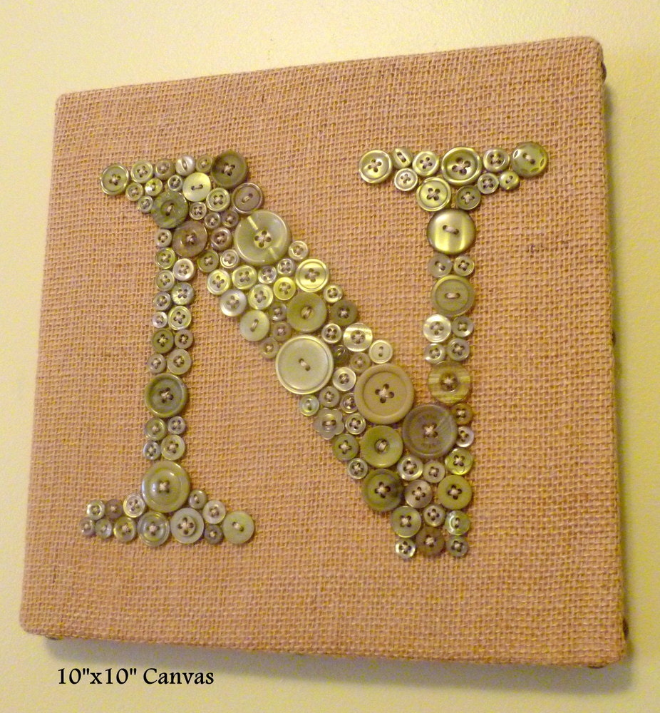 Personalized Button Letter Monogram on Burlap Canvas -- Wedding, Baby Shower, Housewarming Gift -- Custom Design Your Own