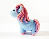 Pastel Blue Pink and Purple Pony Miniature Figurine
