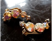 Vintage Rhinestone Spray Clip On Earrings