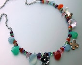 Charmed Gemstone Necklace, Sterling Silver, Colorful, Asymetrical